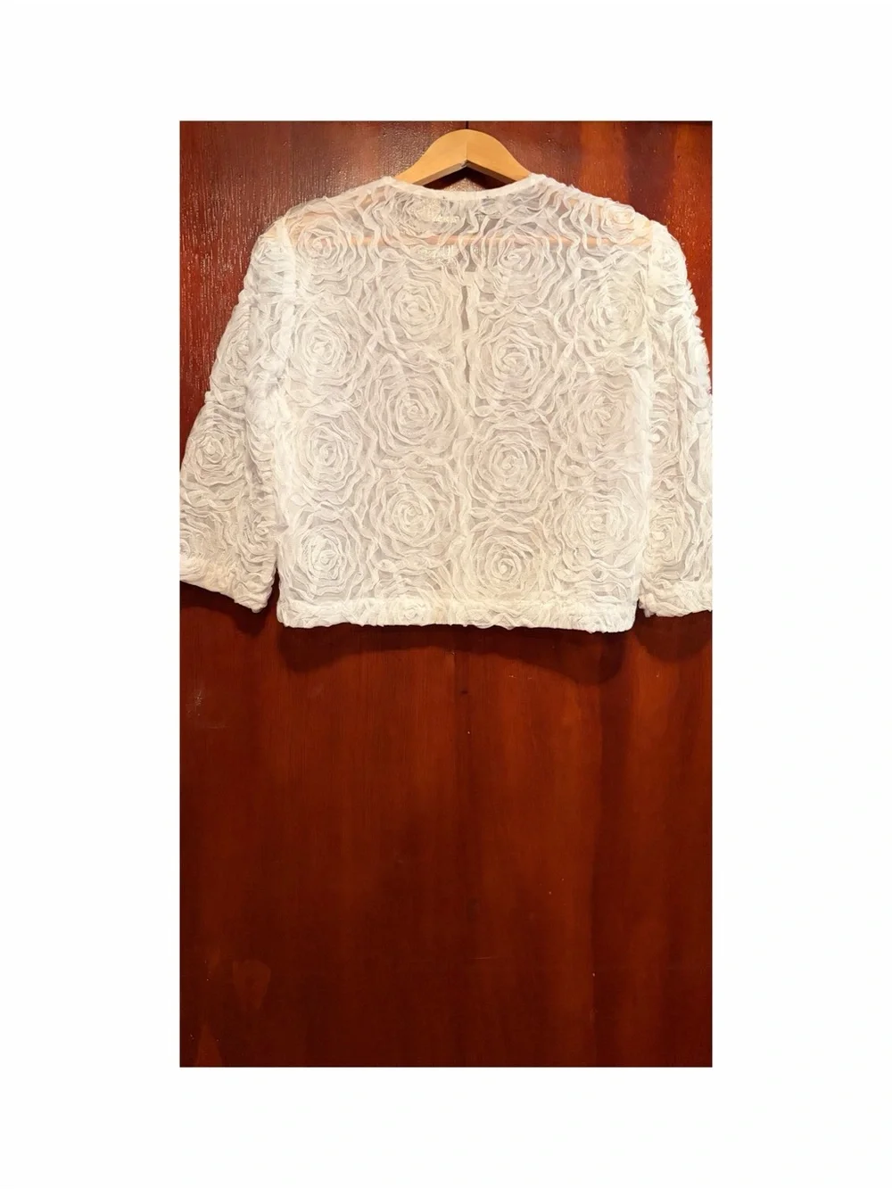 R&M Richards White Floral Lace Cropped Jacket
